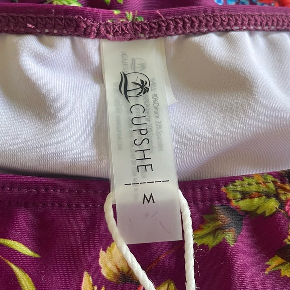 Cupshe purple floral pull on high waist cheeky bikini swim bottom size medium - Picture 9 of 9